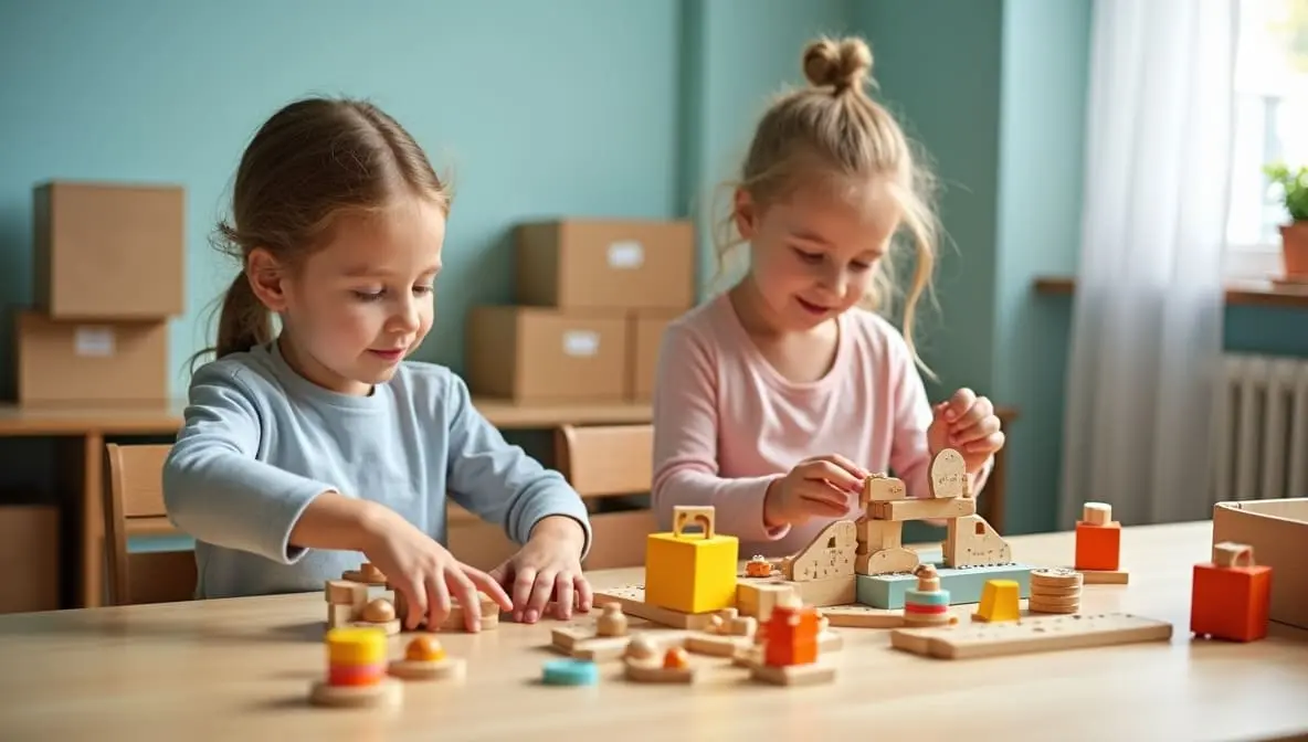 Child playing with soft blue STEM educational toys